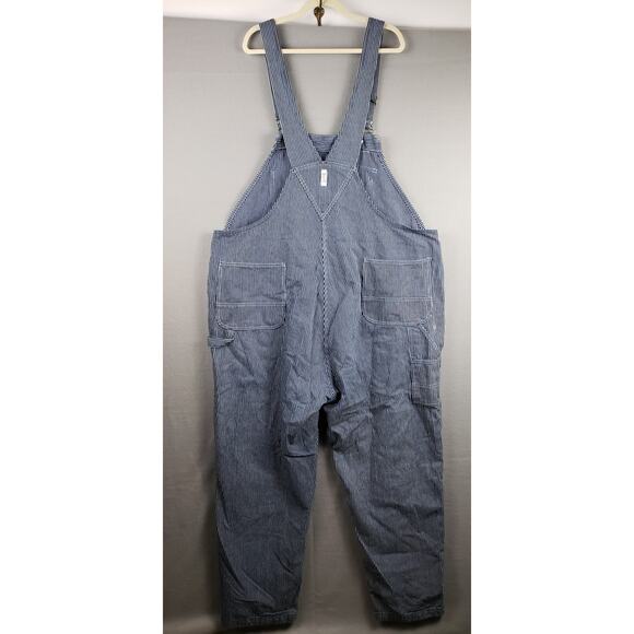 Key Size 48x32 Railroad Stripe Bib Overalls Blue White Farmer Chore Workwear - Picture 9 of 14